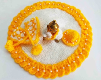 thakur ji winter dress Laddu Gopal ji Handmade Crochet Winter Dress with Cap | Peach & Green Bal Gopal ji Poshak | Kanha ji Dress