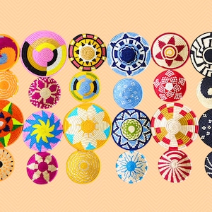 Wandkorb-Set Pink, Orange, Gelb, Blau, Rot, Schwarz, Korb-Wanddekor, Boho-Wandbehang, Rattan-Wanddekor, gewebte Wandkörbe