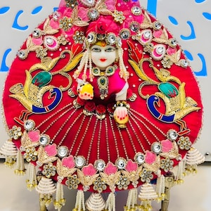 Designer Peacock Patchwork Kanha Ji Dress – Heavy Look Pink Laddu Gopal Poshak with Mukut, Krishna Dress, Laddu Gopal Cloth, Thakurji Dress