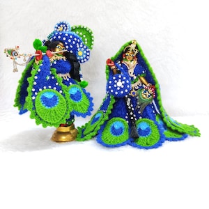 Pauwenveer Radha Krishna-jurk, wollen jurk Radhe Krishna, Radhe Krishna winterjurk, dhoti voor krishna en rok voor Radha
