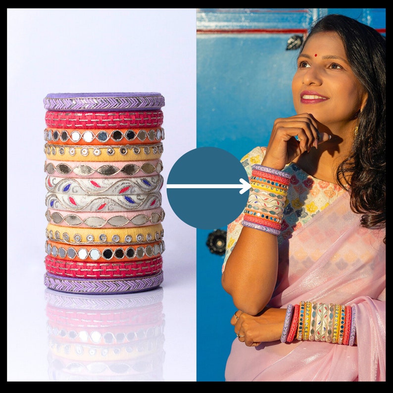 Colorful Handmade Bangles Are Craft With Sequence,cotton Thread, Mirror ...