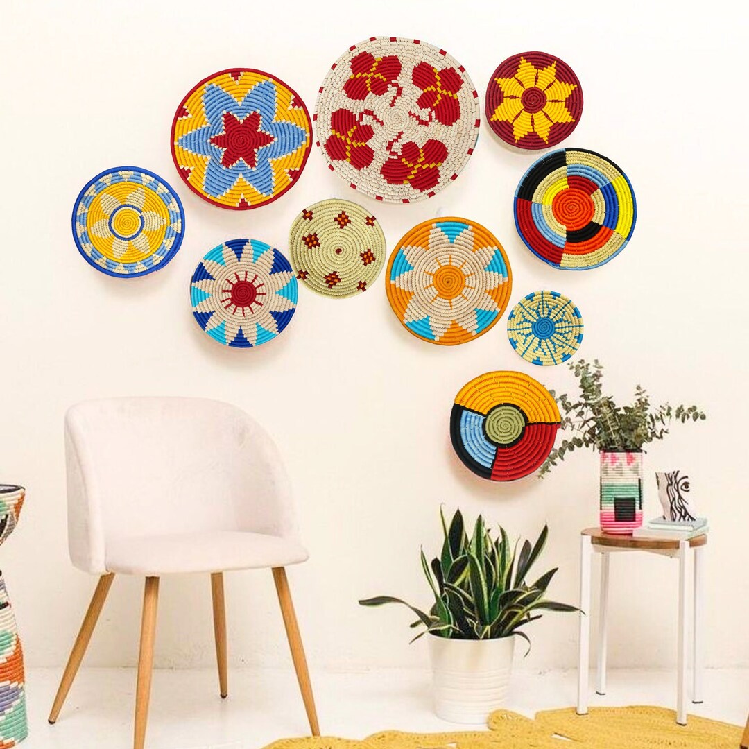 Boho Harmony - Natural Wicker Wall Basket Decor Set - Round Water ...