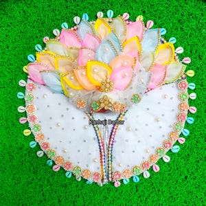 Heavenly White Thakur Ji Poshak – Designer Petal Work Kanhaji Dress with Full Shringar & Crown, Bal Krishna Dress, Laddu Gopal Cloth