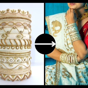 Golden and White pearl indian bangles, Wedding bangles, Indian jewelry, Bridal bangles, Jhumki bangles, Customized jewelry, Custom jewelry