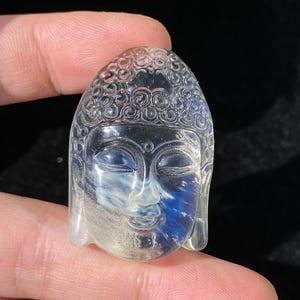 Natural Hand-Carved Blue Needle Buddha Head , Spiritual Sculpture , Crystal Carving , Home Decor , Crystal Gift , Carved Buddha Head