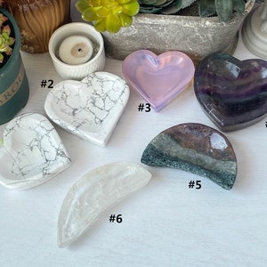 Howlite Heart Bowl , Ocean Jasper Fluorite Heart Bowl , Crystal Bowl , Clear Quartz Bowl , Howe Decor , Jewelry Display , Jewelry Collection