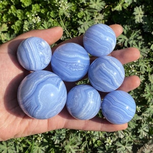 Blue Lace Agate Sphere: Healing Crystal Marble, Ideal for Meditation & Decor, Soothing Stone Orb