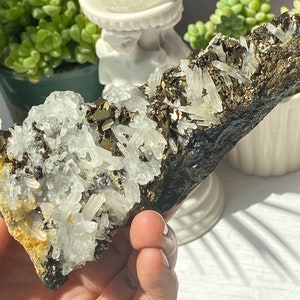 Crystal Chalcopyrite , Natural Crystal Chalcopyrite Symbiosis Specimen , Raw Crystal , Large Quartz Crystal Cluster , Birthday Gift