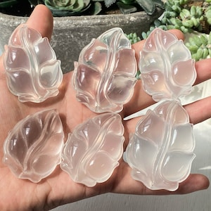 Rose Quartz Crystal Leaf Carving  , Quartz Leaf Carving Gemstone , Leaf Shape Carving , Crystal Collection , Stunning Spiritual Decor