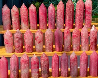 Sakura Ice Rhodonite Towers Points Obelisk , Quartz Towers , Rhodonite Tower Gem Quality , Cherry Blossom  Rhodonite Inclusion Points