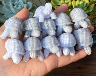 Blue Lace Agate Mini Turtle, Animal Carving, Metafysische Healing, Turtle Statue Decoration, Crystal Animal Carved Decor, Speciale Geschenken