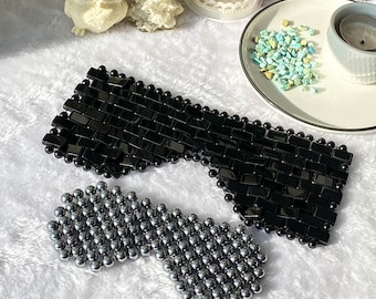 Obsidian Terahertz Meditation Augenmasken, Augenentspannung & Meditation, Perlenaugen Schlafmaske Augenbinde, nachhaltige natürliche Augenklappen