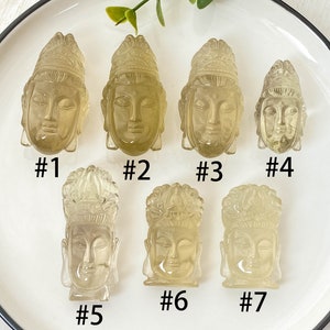 Citrine Guanying Buddha Head , Yellow Gemstone Carving , Buddha Gifts , Stunning Spiritual Decor , Special Gift , Carved Guanyin Head