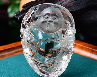 Phantom Crystal Buddha Pendant, Crystal Carving, Handmade Jewelry, Healing Crystals And Stones , Buddha Carving , Garden Quartz Carving