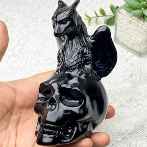 Cráneo de obsidiana natural hecho a mano para protección y conocimiento espiritual, ideal para meditación, curación y decoración única del hogar, regalo de cristal