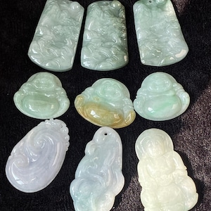 Jadeite Jade Pendant Buddha Guanyin , Green Blessed Pendant Necklace , Jadeite Jade Buddha Meditation Peace , Crystal Collection