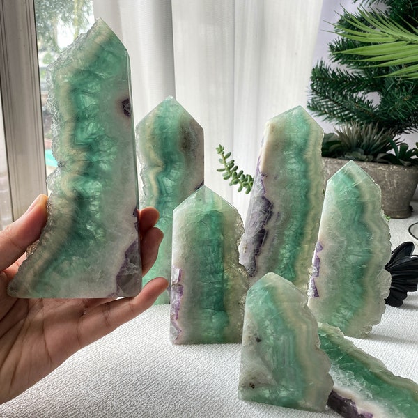 Green Fluorite Tower Obelisk Point Rough Side , Home Decor , Crystal Gift , Birthday Gift , Home Decor , Crystal Tower Obelisk Point