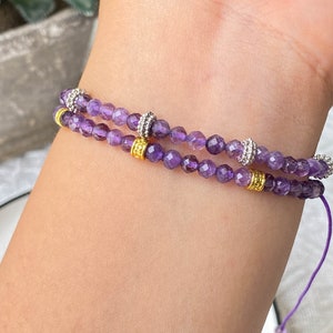 Faceted Purple Amethyst Beads Bracelet , Purple Crystal Bracelet , Yoga Bracelet , Amethyst Adjustable Bracelet , Bracelet Gift