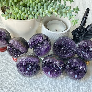 Amethyst Cluster Sphere Ball , Purple Amethyst Geode Crystal Ball Healing Gemstones , Rare Amethyst Druzy Geode Sphere , Home Decoration