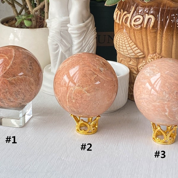 Natural Peach Moonstone Sphere , Crystal Sphere , Intuition Crystal , Birthday Gift , Home Decor , Yellow Sphere