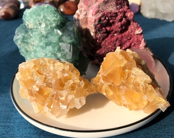 Natural yellow calcite green fluorite red cobaltocalcite calcopyrite kunzite quartz cluster  mineral specimen  sample for home decoration