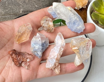 天然ブルーデュモルチェライト標本、クォーツポイントのデュモルチェ