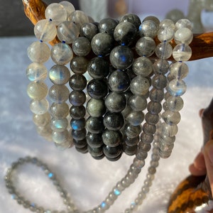 Blue Flash Labradorite Bracelet , Healing Energy Crystal Jewelry , Healing Crystal Bracelet , Labradorite Beaded Stretchy Bracelet