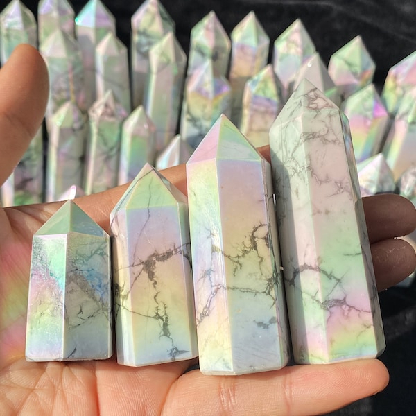 Angel Aura Howlite Towers Points Obelisk , Healing Point , Energy Point , Crystal Collection , Stunning Spiritual Decor , Special Gift