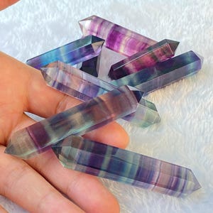 Natural Gorgeous Fluorite Double Terminated Wand , Rainbow Fluorite Crystal Polished Double Point Wands , Crystal Wand , Perfect For Decor