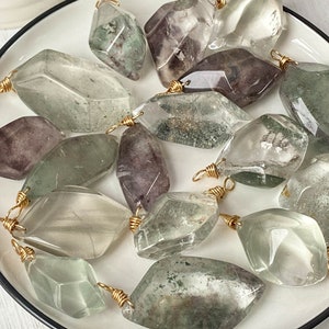 Natural Garden Quartz Freeform Pendant , Polished Natural Quartz Jewelry , Crystal Pendant , Birthday Gift , Home Decor , Energy Pendant