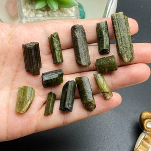 Natural Green Tourmaline Rough Gemstone Sticks , Tourmaline Green Raw Long Pencil Crystal Slices  , Untreated Rough For JewelryMaking