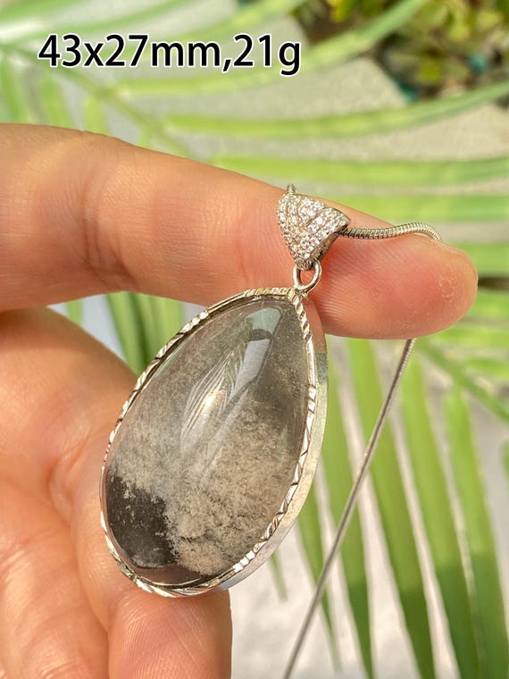 Natural S925 Silver Thousand Layers Garden Quartz Pendant, Phantom
