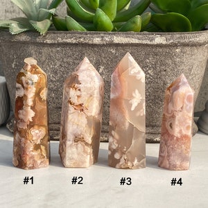 Natural Flower Agate Tower Point Obelisk , Crystal Carving , Cherry Blossom Agate Point , Quartz Tower , Crystal Gift , Pockets Crystal