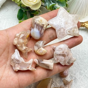 Natural Flower Agate Dolphin Rabbit Leaf Pendant Carving , Crystal Carving , Gemstone Jewelry