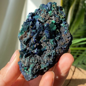 Deep Blue Azurite Cluster , Natural Azurite Specimen , Crystal Specimen , Energy Crystal , Special Gift , Symbiotic Mineral Quartz