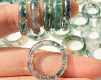 Anello in agata muschiata rotonda naturale, anello nuziale, anello delicato, anello di fidanzamento, anello di fidanzamento, anello con ramo, anello di cristallo,