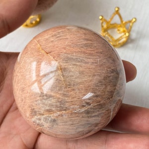 Esfera de piedra lunar de melocotón natural, esfera de cristal, cristal de intuición, regalo de cumpleaños, decoración del hogar, esfera amarilla #3-(2.3",276g)