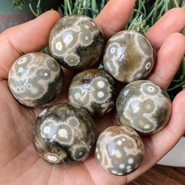 8th Veine Ocean Jasper Sphere with Mini Druzy Orbs - 8th Vein Calming Crystal, Perfect for Jewelry & Home Decor, Unique Gift Idea