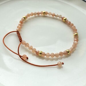 Natural Orange Moonstone Bracelet , Peach Moonstone Beaded Bracelet , Orange Peach Moonstone , Adjustable Bracelet , Crystal Bracelet