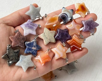 Crystal Stone Star Carving Hand Carved Pendant , Crystal Collection , Stunning Spiritual Decor , Crystal Decoration Star Pendants