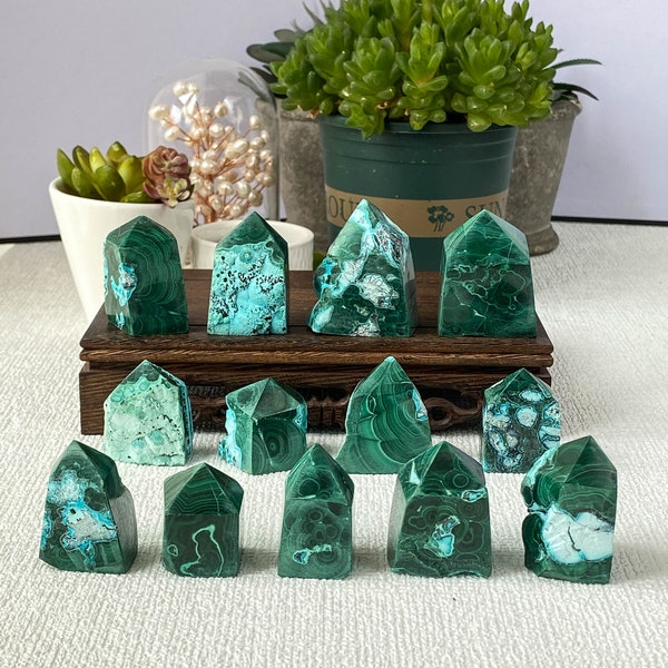 Chrysocolla Malachite Towers Point Obelisk , Raw Crystal , Home Decor , Birthday Gift , Special Gifts , Mineral specimens , Crystal Tower