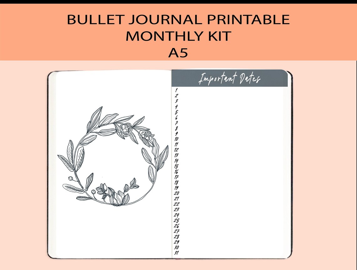 Printable BUJO Monthly Calendar Insert Kit Minimalist Weekly - Etsy
