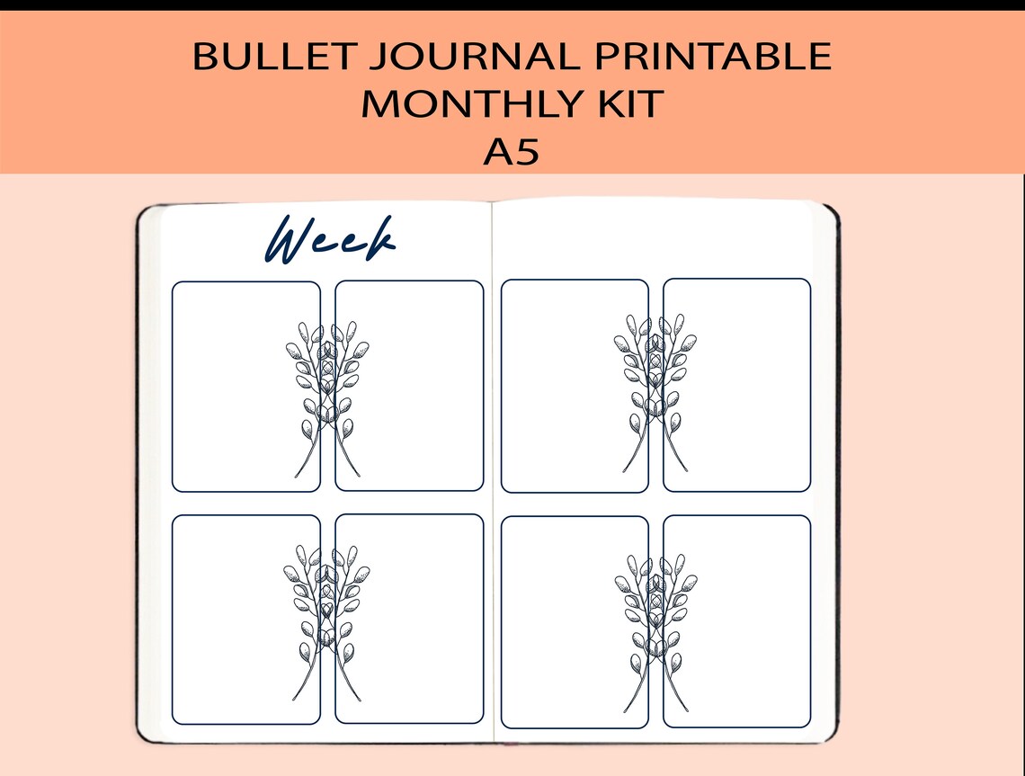 Printable BUJO Monthly Calendar Insert Kit Minimalist Weekly - Etsy