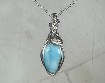 Larimar Pendant Wire-Wrapped in Sterling Silver