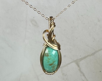 Wire-Wrapped New Lander Variscite Pendant in 14k Goldfill