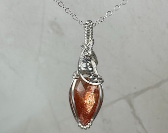 Rosecut Sunstone Pendant Wire-Wrapped in Sterling Silver