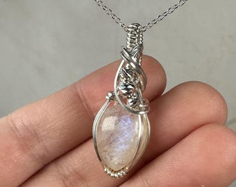 Sterling Silver Wire-Wrapped African Moonstone Pendant