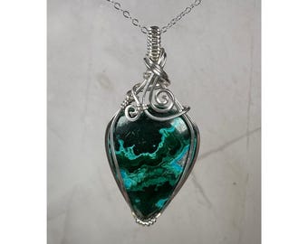 Chrysocolla Pendant Wire-Wrapped in Sterling Silver