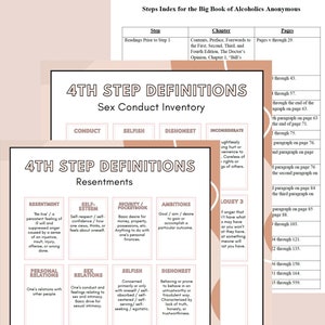 Package: AA Step 4 Definitions Reference Sheets - Etsy