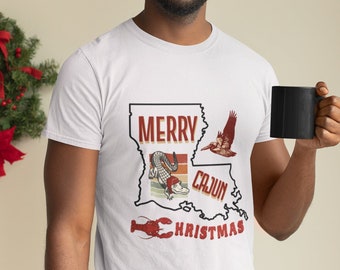 Cajun Christmas Shirt, Louisiana, Merry Cajun Christmas Tee, Alligator Pelican Crawfish, New Orleans Holiday, Heaux heaux Southern Xmas
